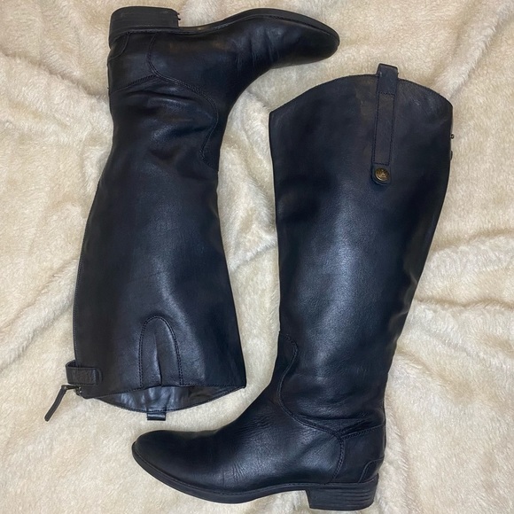 SAM Edelman Blk Leather Boots - Picture 1 of 14